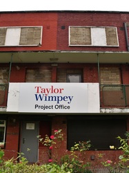 Taylor Wimpey sign on derelcit Hackney housing estate