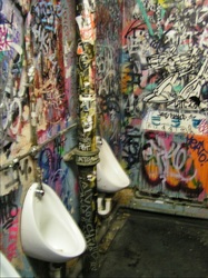 graffiti covered toilet in London