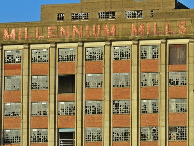 Millennium Mills as seen on Paul Talling's Derelict London walking tour of Silvertown area of Royal Docks which starts at London City Airport