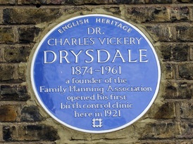 Charles Drysdale blue plaque in East Street, Walworth once the Walworth Women's Welfare Centre - a founder of the Family Planning Association