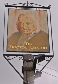 Picture of pub sign of closed down pub The Doctor Johnson - Clayhall, Barkingside. IG5