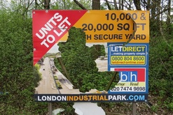 Broken  sign in Beckton advertising industrial units to let