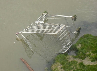 submerged shopping trolley on the River Thames in Belvedere