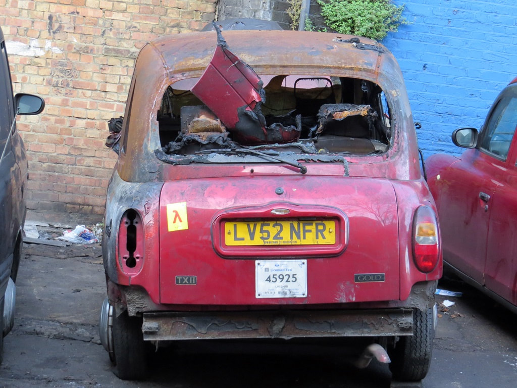 Wrecked Hackney Carriages (aka Black Cabs or London taxis)