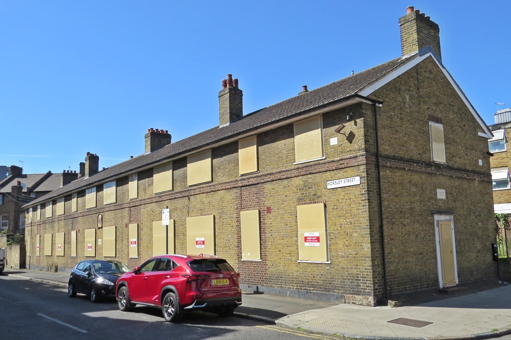 Abandoned residential properties in Horsley Street and Queen's Row, Walworth in South London