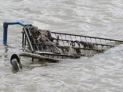 supermarket shopping trolley disposed of in the Thames in South London