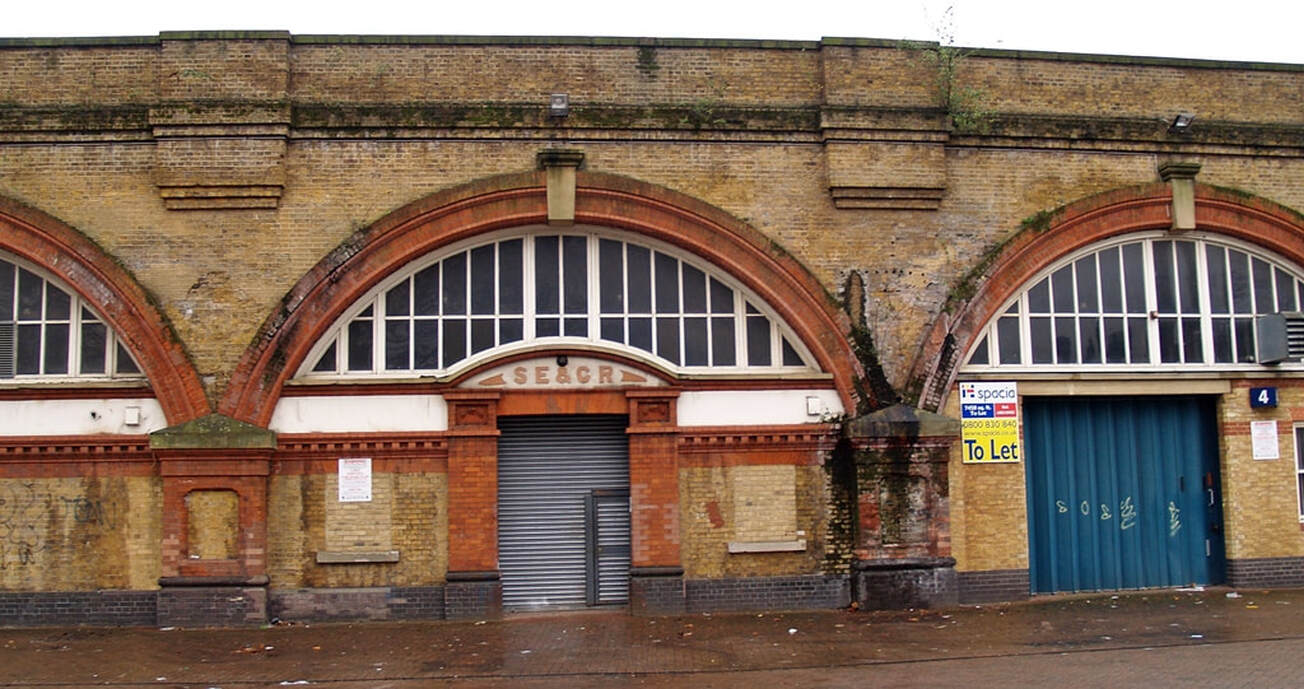 Railway arches of disused Spa Road Station in Bermondsey, South London.- 