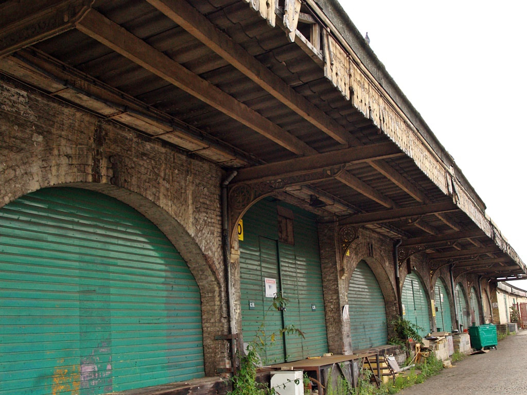 Neglected London railway arches in railway lands behind Kings Cross