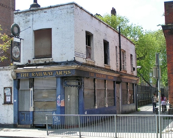 The derelict Railway Arms in Shadwell E1 now demolished