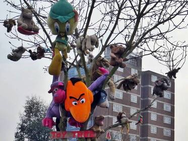 Abandoned cuddly toys saved from the skip in the Croydon Toy Tree (Gloucester Road)