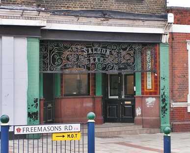 The closed down and now demolished Barge pub on Freemasons Rd opposite the Excel Centre