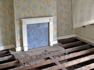 Fireplace in derelict house in Essex