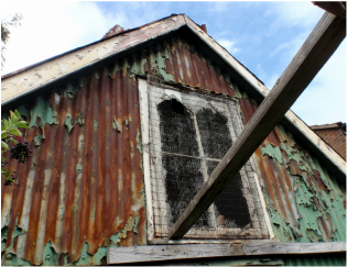 Derelict and decaying tin tabanacle (chapel) in Ponders End