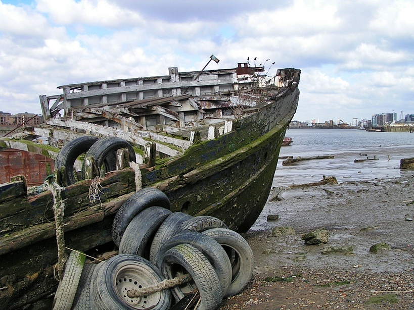 Picture Decaying boat on the foreshore in Greenwich SE London