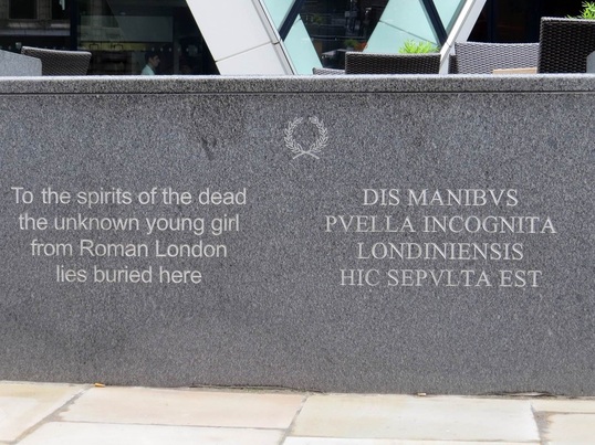 City of London memorial to Roman girl at the Gherkin, 30 St Mary Axe
