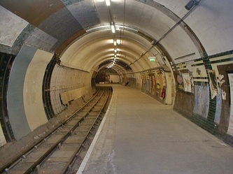 Abandoned platform inside disused Aldwych Underground Station