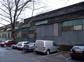 Derelict lock-ups under the arches in South London 