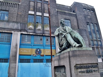 Poplar Baths. The statue in front of the building is that of Richard Green (and his dog), a Victorian shipbuilder, ship-owner and local philanthropist. 