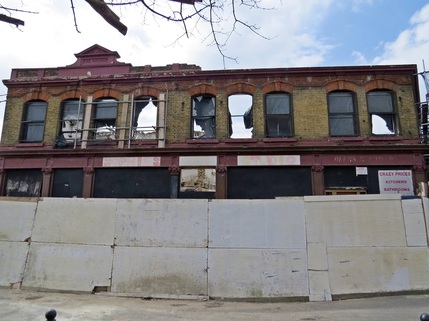 Derelcit London. Picture of the shell of abandoned pub The Anchor (once also known as the Golden Crown) in Star Lane, Canning Town.