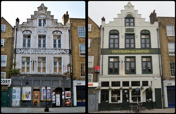 SHOREDITCH E1 - The once derelict Crown and Shuttle pub as featured in the Derelict London book is now back trading as a pub