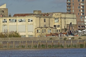 Picture of derelict factory beside River Thames in Silvertown in Newham, London, E16