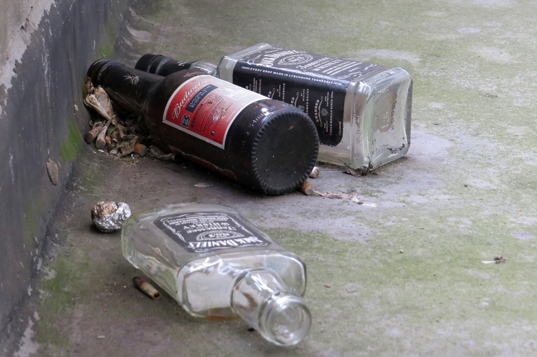 Picture of discarded empty drink bottles on Robin Hood Estate,  Poplar