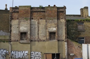 Derelict abandoned buildings just off Rye Lane in Peckham SE15 near the route of the hidden and lost River Peck