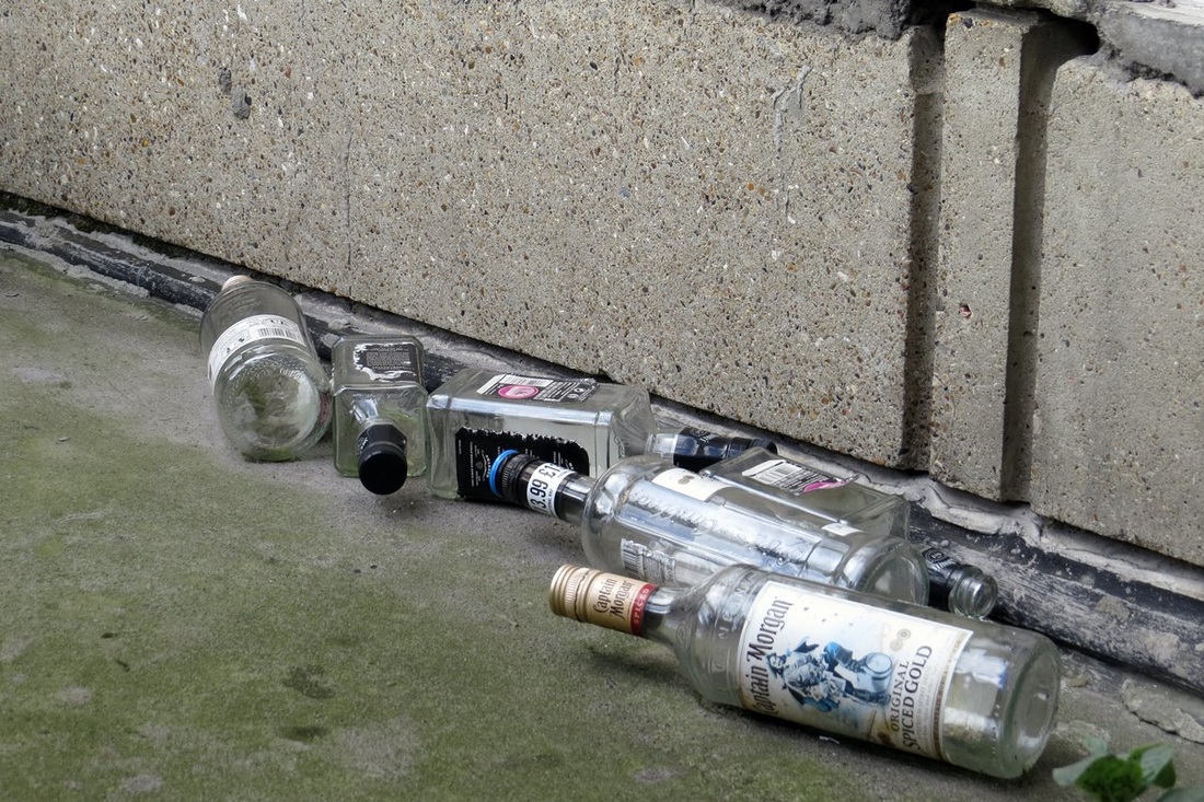 Picture of empty booze bottles in East London