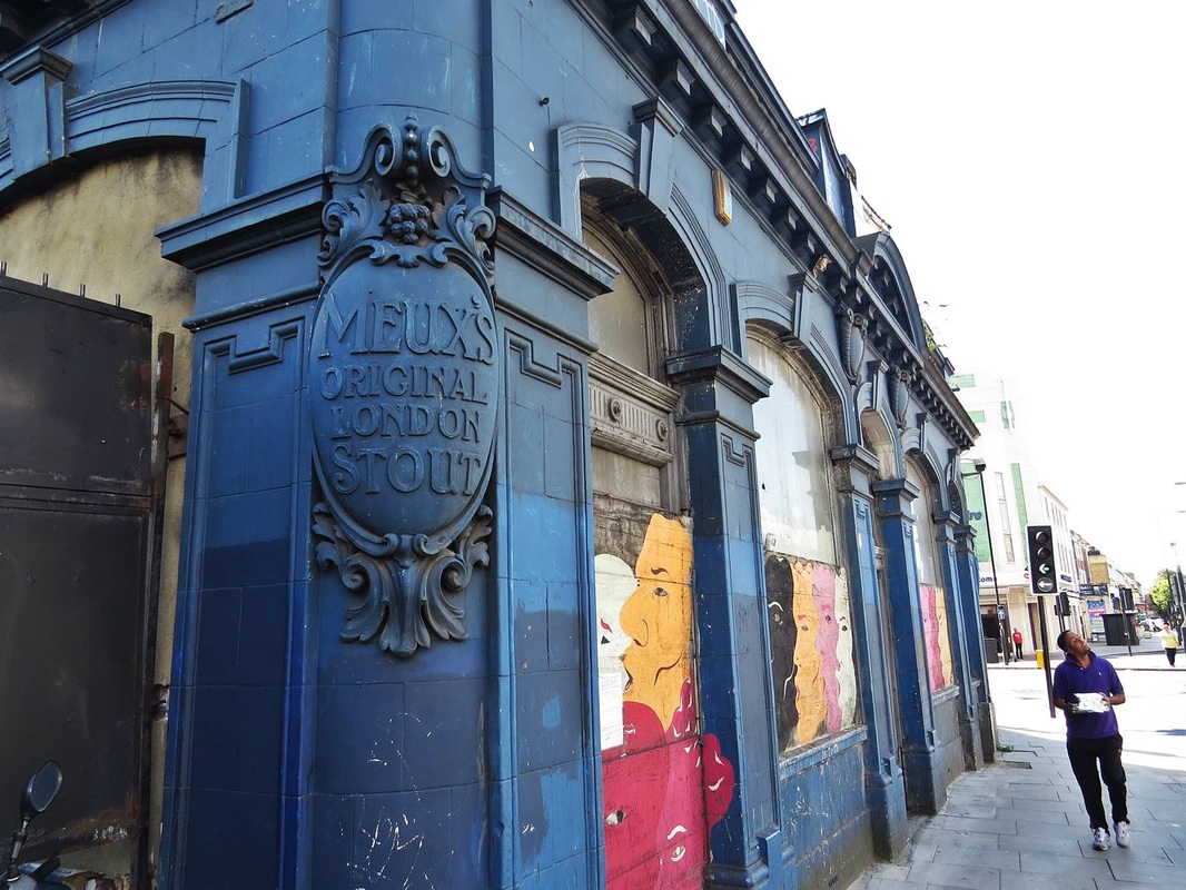 Meux's Original London Stout logo on Sir George Robey, one of London's lost gig venues