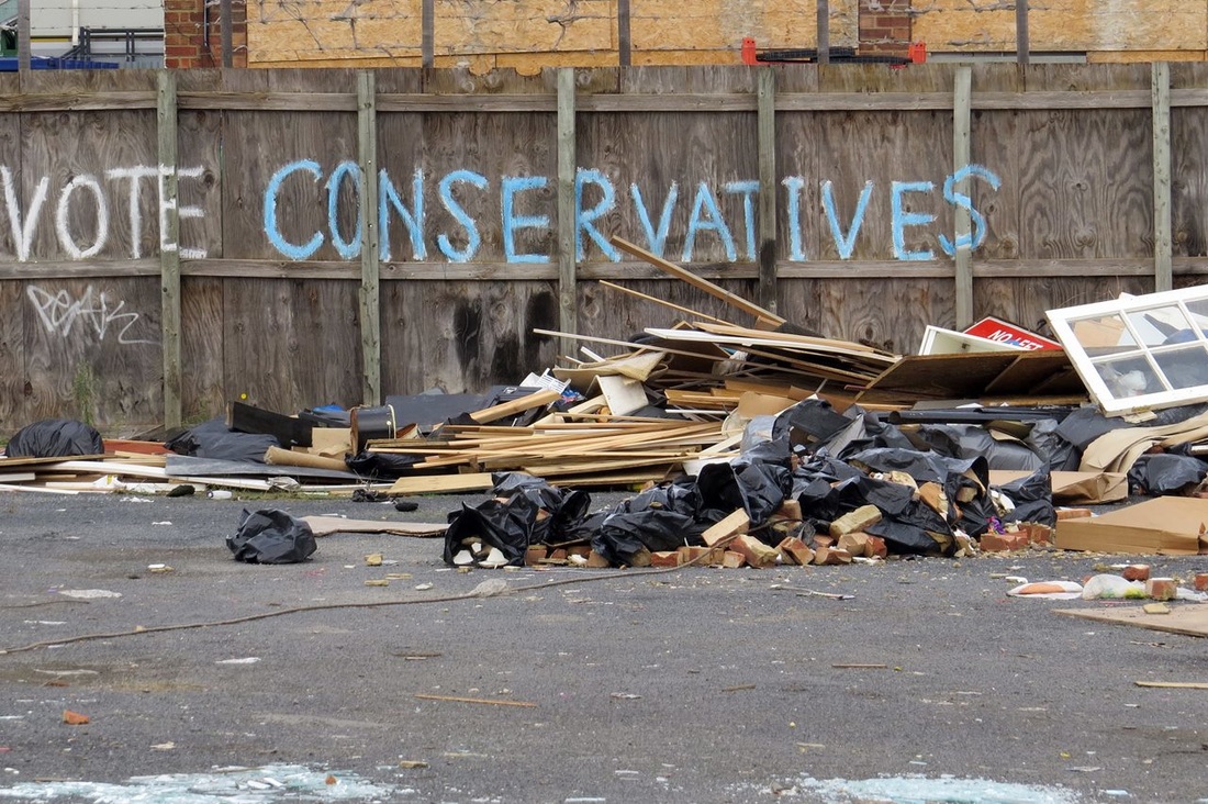 Picture of Vote Conservative graffiti in South East London on derelict site