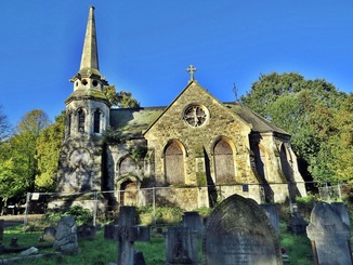 The decaying Dissenters Chapel in Hither Green Cemetery in Catford SE6
