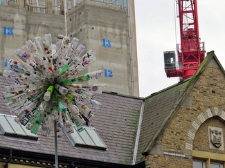 Westminster City School near Victoria - a dandelion wind sculpture from recycled plastic bottles. Modern art