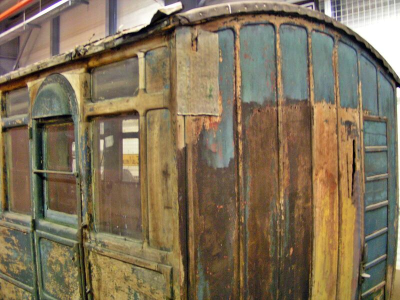 Decaying former TFL rolling stock at the London Transport Museum Depot at Acton 