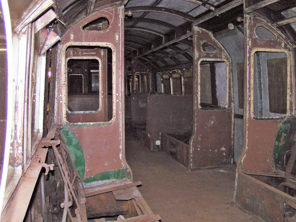 Redundant London Underground carriage gutted out