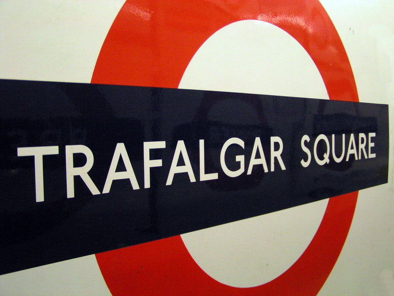 Trafalgar Square Underground station sign at  London Transport Museum Depot at Acton 