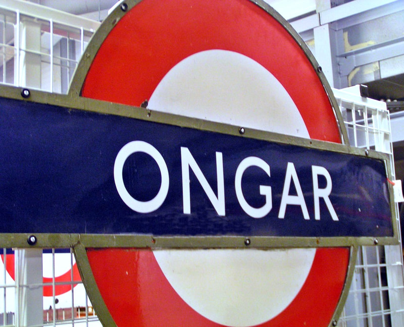 Ongar Underground Station sign at London Transport Museum Depot at Acton 