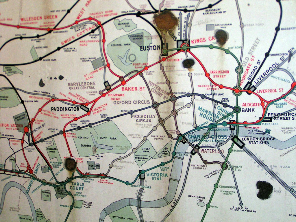 Ancient London Underground map at  London Transport Museum Depot at Acton 