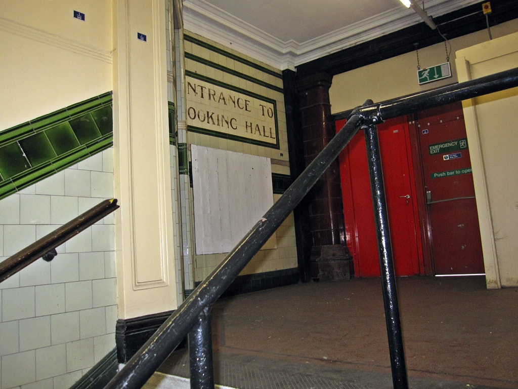 Stairs to exit inside disused Aldwych Underground Station