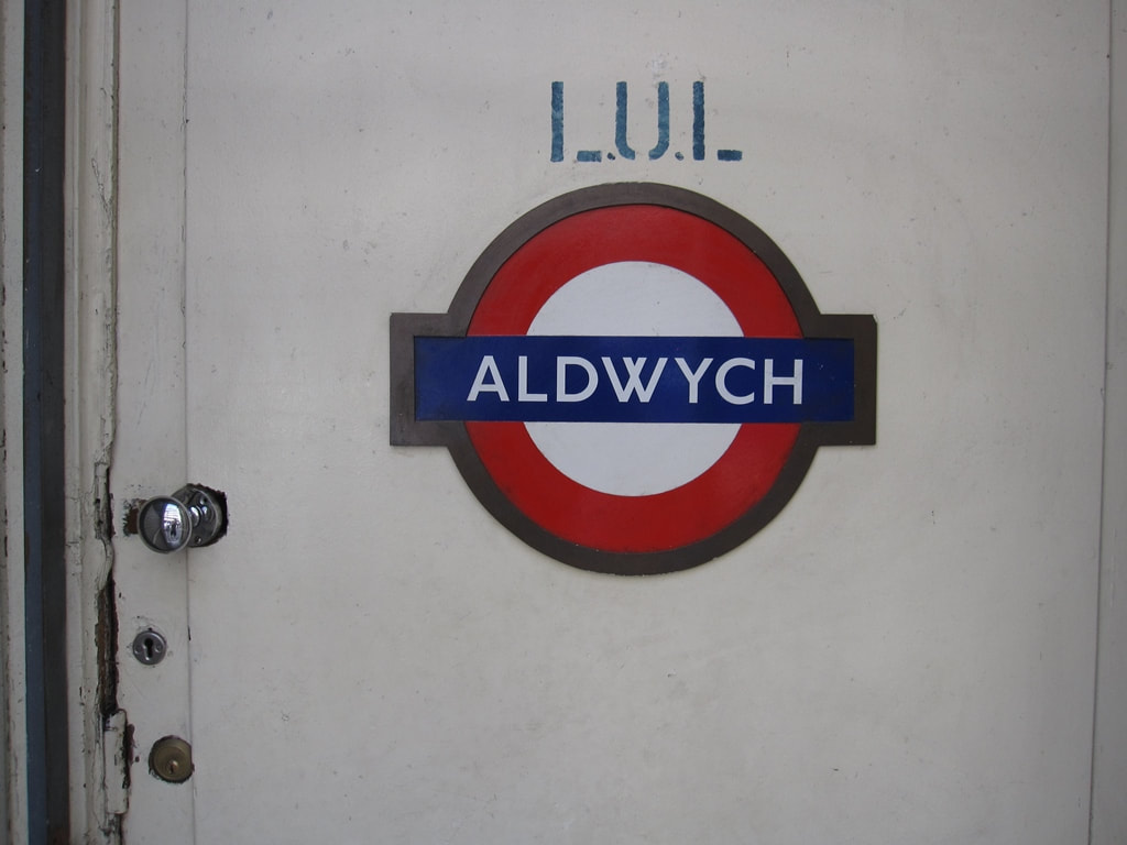 Tube roundel inside disused Aldwych Underground Station