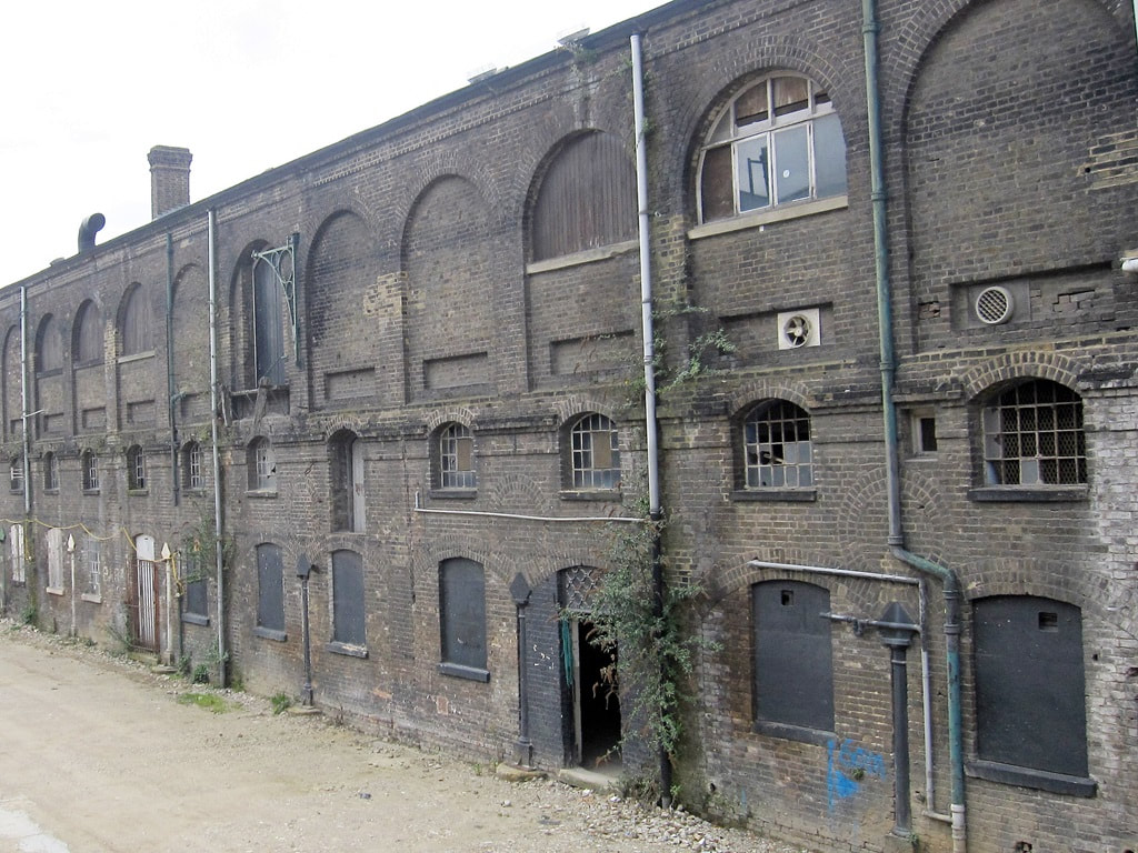 Derelict Bagleys Warehouse in Kings Cross before redevelopment