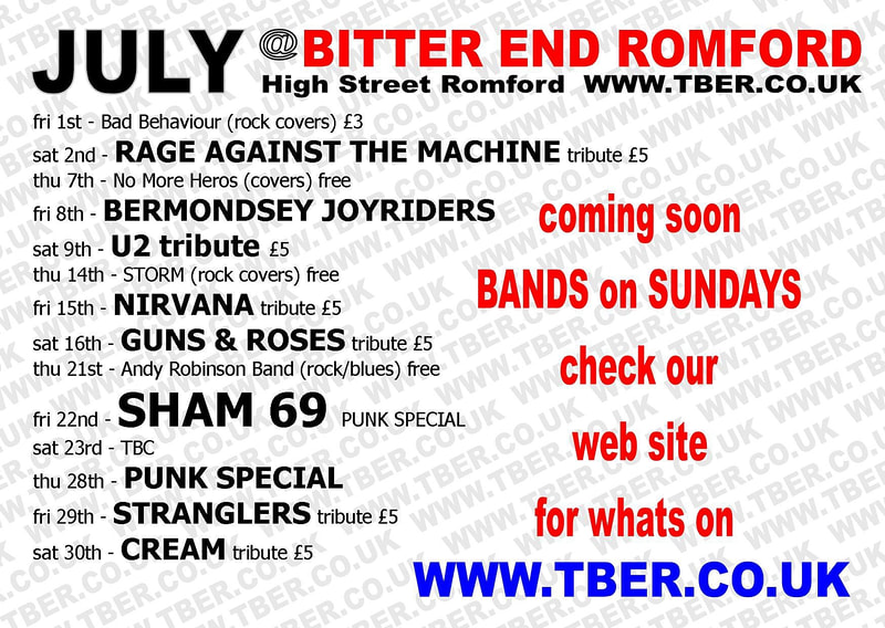 Live music flyer for The Bitter End in Romford