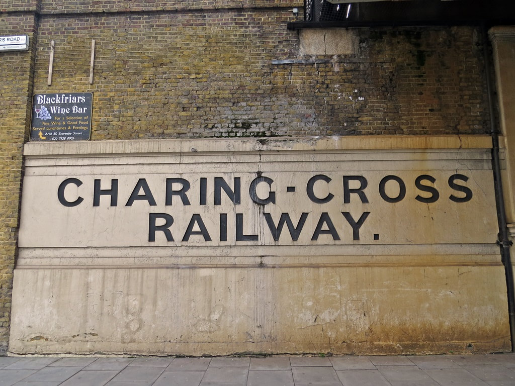 Charing Cross Railway lettering at the disused South East Railway Blackfriars Station 
