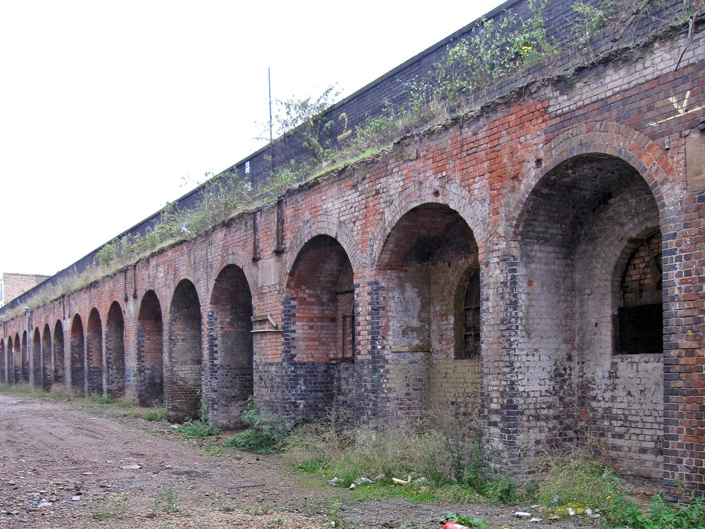 Vacant railway arches of the Bishopsgate Goodsyard in East London