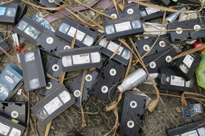 flytipping in East London. Abandoned defunct VHS tapes