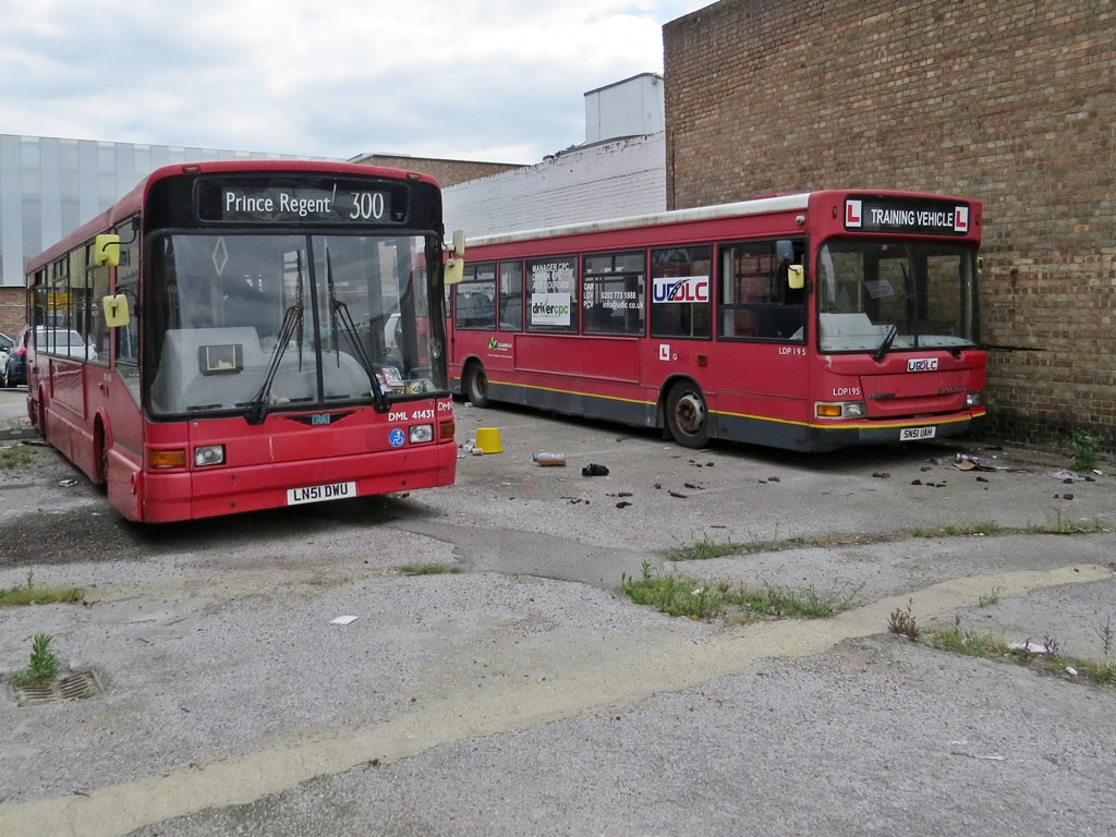 Disused redundant London buses at the Cauliflower - Ilford IG1 