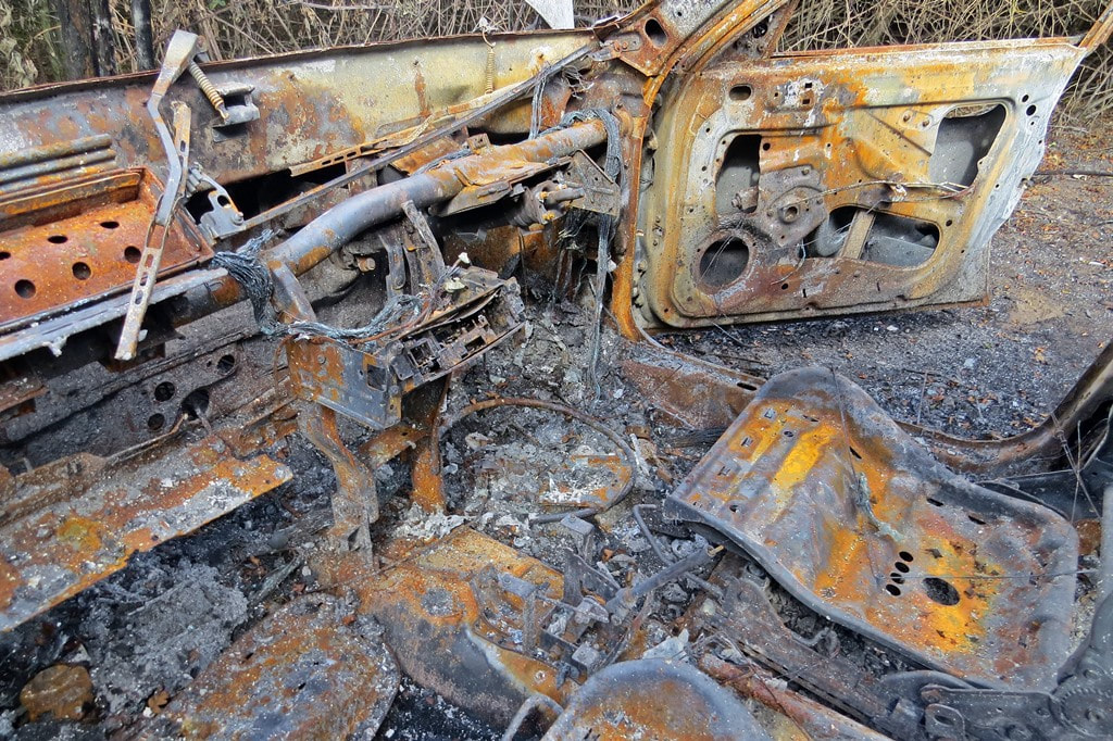 Car wreck burnt out in Dartford Kent