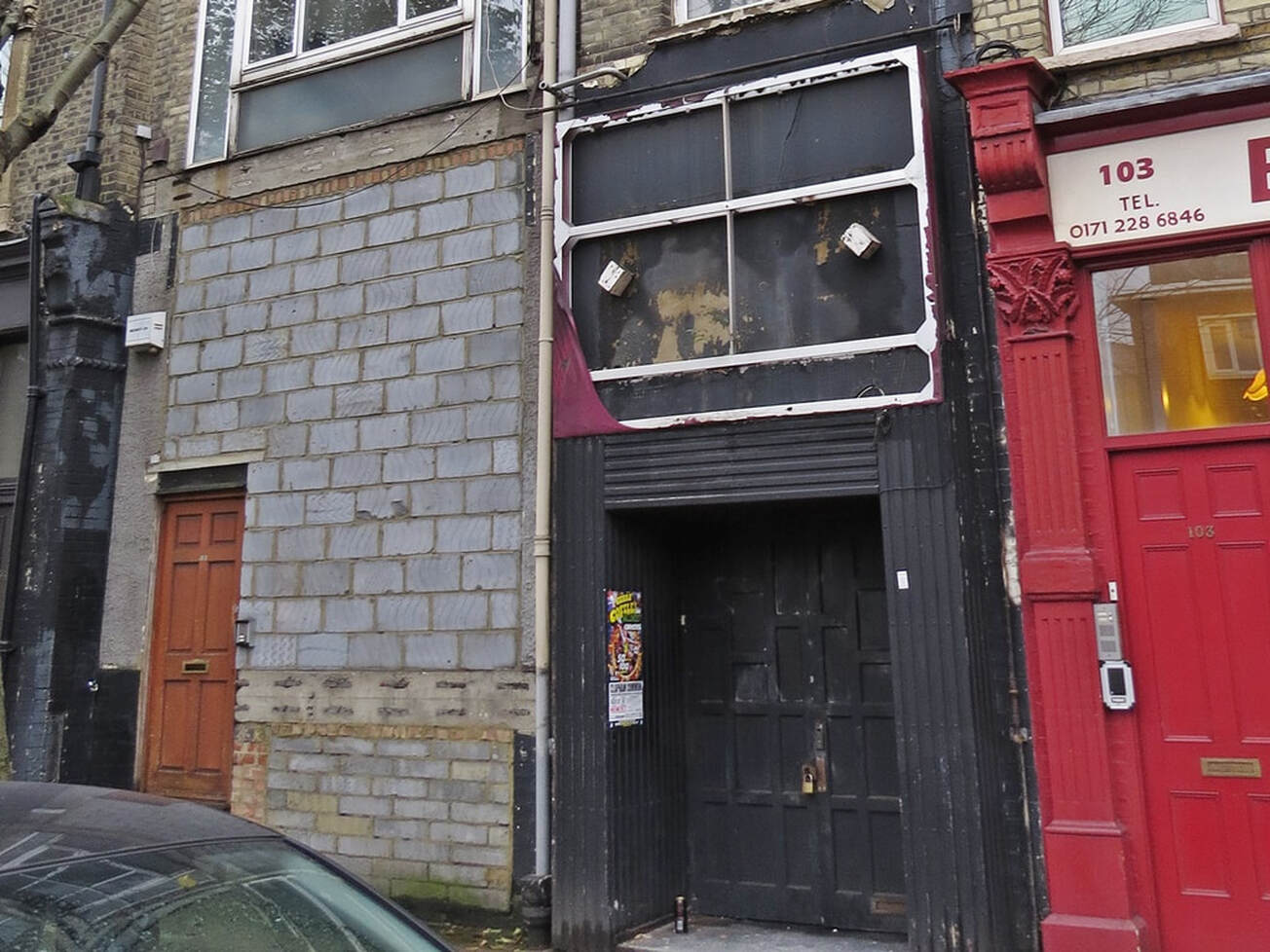 London's Lost Live Music Club: Picture of defunct music venue the 101 Club near Clapham Junction:once a venue for up and coming band circuit and hosted gigs by U2, A Flock of Seagulls, Big Country, Marillion & Bauhaus