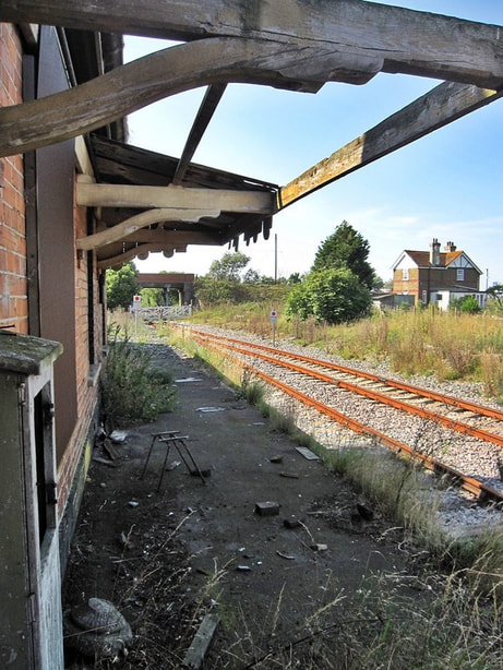 Picture of derelict Lydd Station that closed in 1967 now in a decayed state