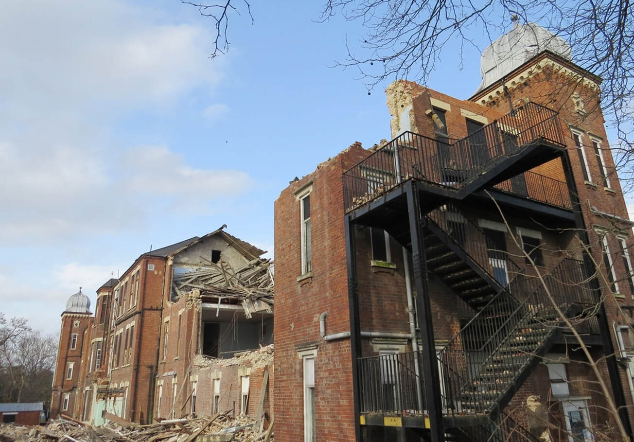 demolition of derelict hospital buildings in East Dulwich 
