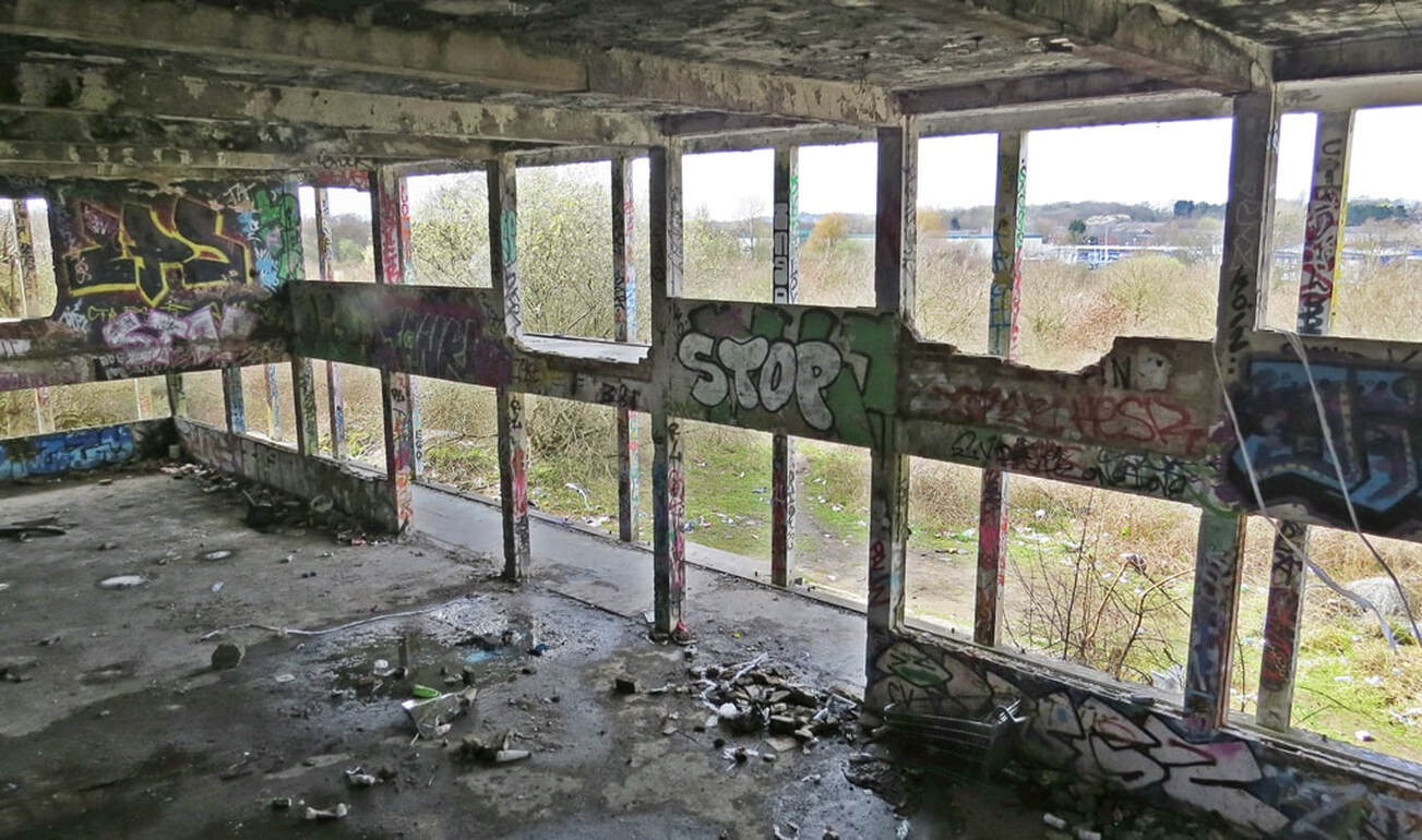 gutted interior of derelict sports pavilion in North London